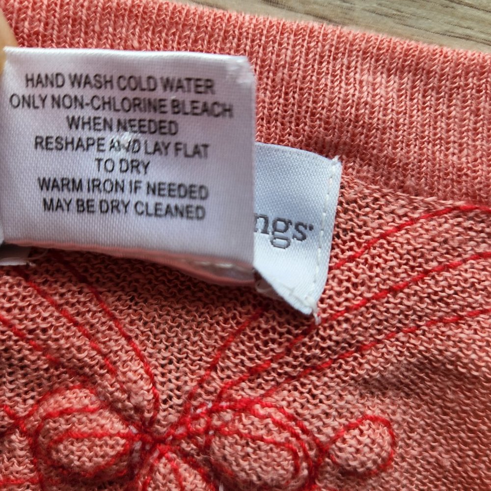 Soft Surroundings Linen Blend Ribbon Embellishing Tunic Top Long Sleeve Coral - Picture 7 of 8